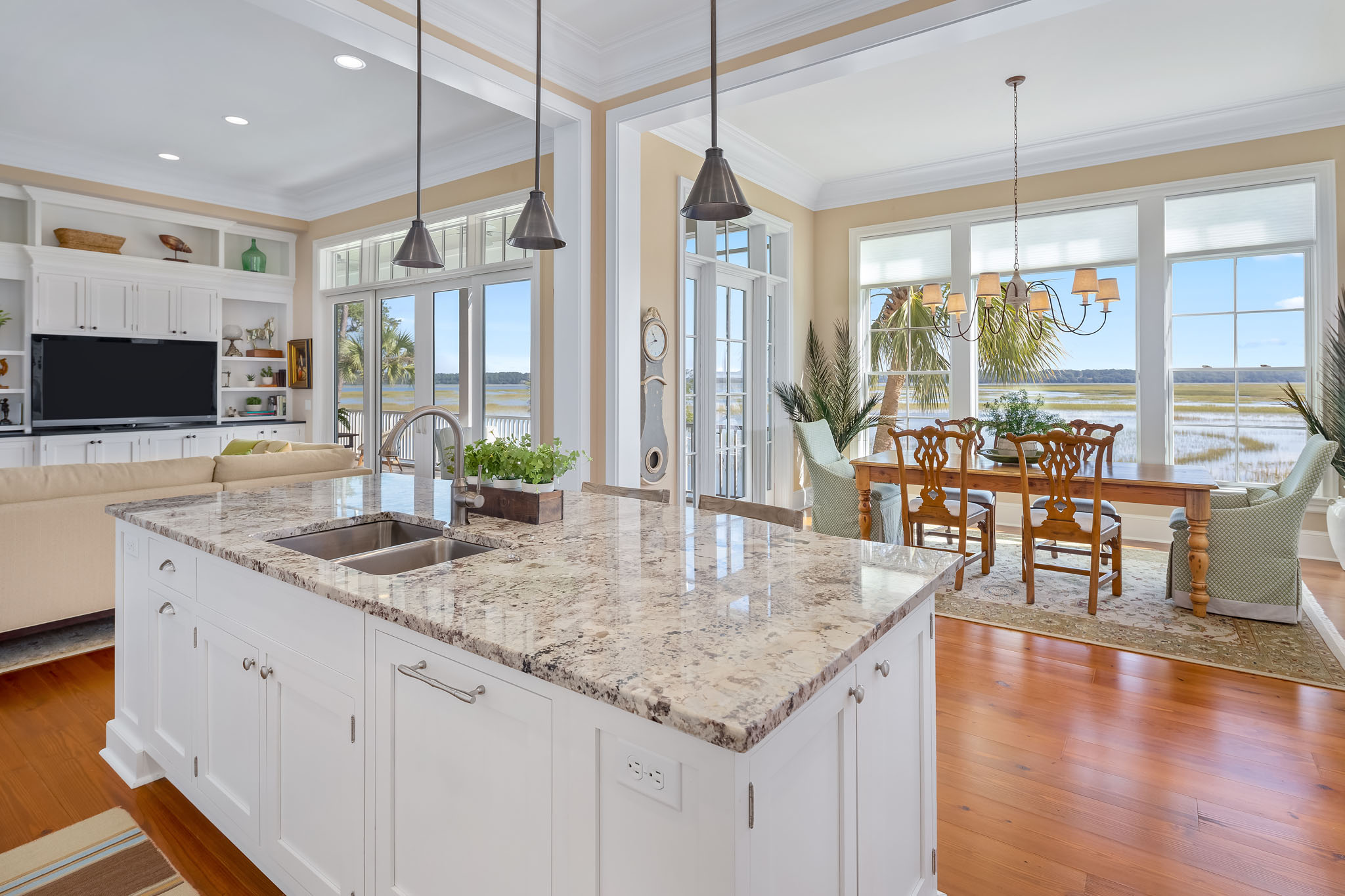 Open kitchen with granite island bar